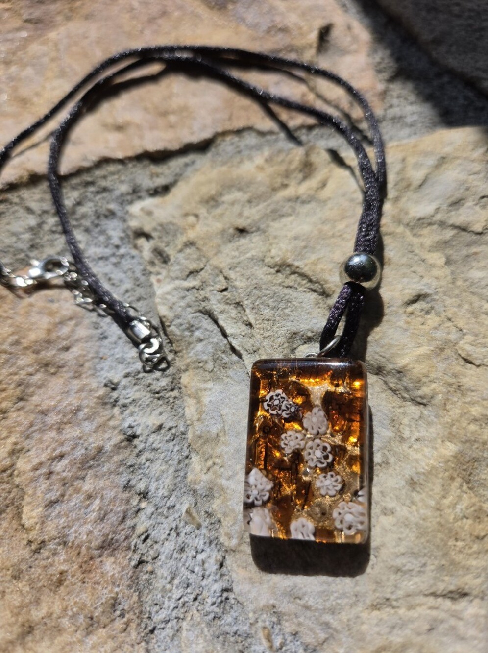 Floral Glass Pendant Necklace Signed Murano Made In Italy